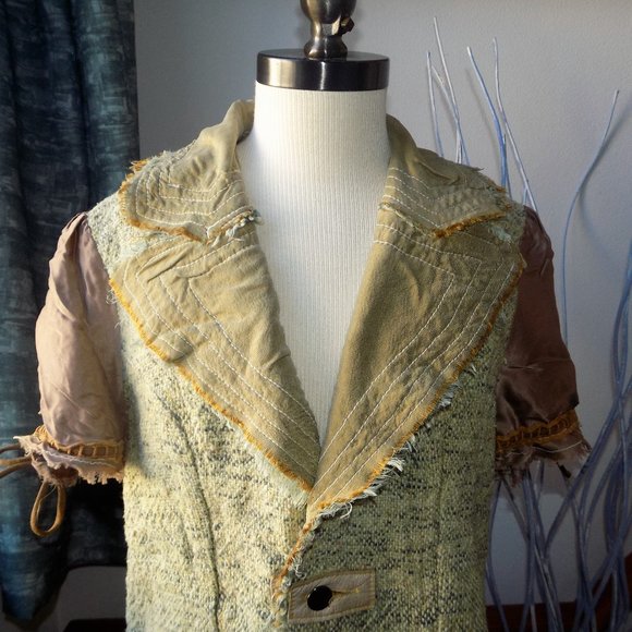 CESAR ARELLANES Multi Fabric Neutral Colored Tweed Jacket Women's Size Medium - Picture 4 of 7